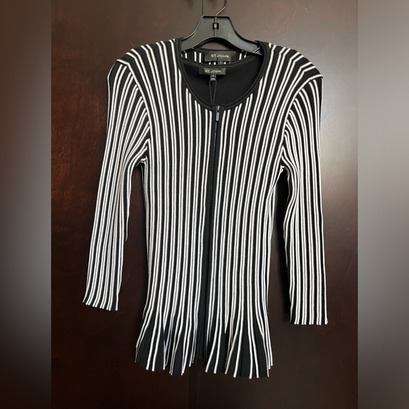 NWT St John 2 Pc Zipper Jacket and Sleeveless Top Blk & White Rayon Sz S - Picture 6 of 15